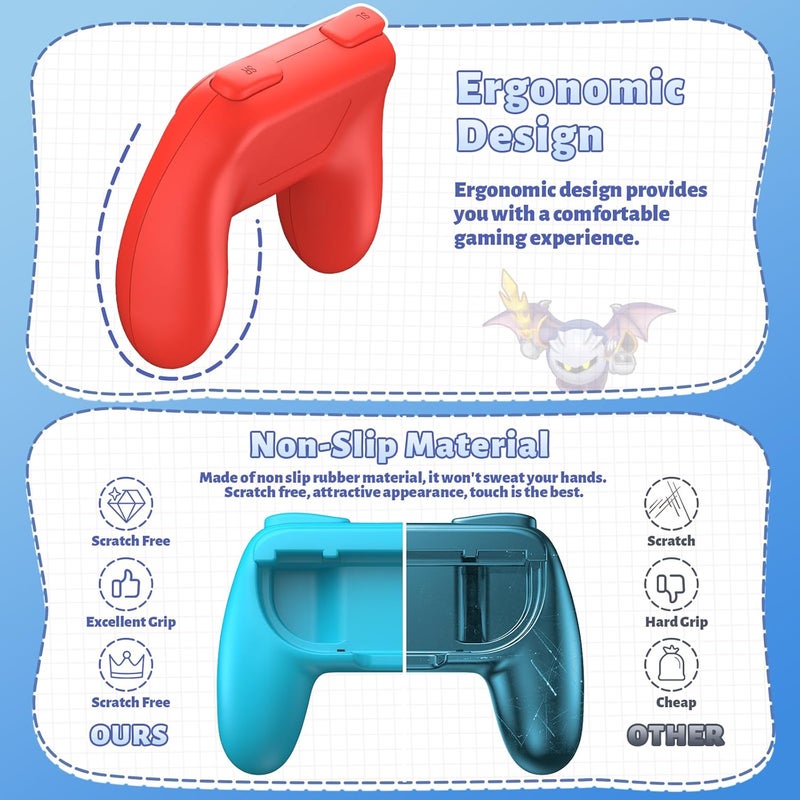 FASTSNAIL Grips for Nintendo Switch 2 (2025) for Joy-Con 2, Wear-Resistant & Anti-Slip Switch 2 Controllers Grips Handle Kit, Switch Holder Accessories for JoyCon 2 (Red,Blue) - Image 3